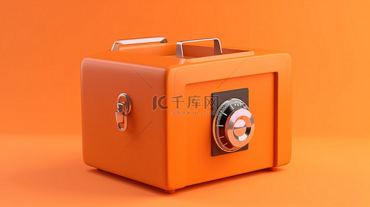 标志性保险箱带有橙色背景的 3D 渲染插图