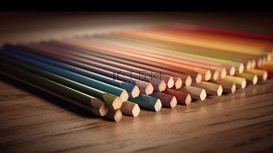 彩虹蜡笔手绘背景图片_计算机生成的全彩 3D 木铅笔