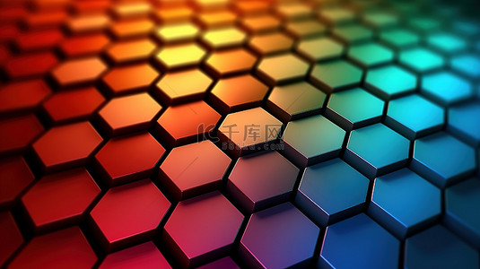 彩色几何图案背景背景图片_彩色六角形网格背景的 3d 渲染