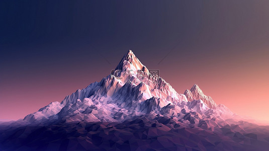 3D 插图中的低聚山景观在天空的衬托下