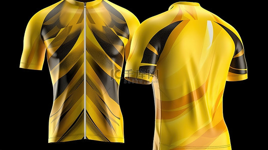 3D 渲染中充满活力的黄色自行车运动衫的正面和背面视图