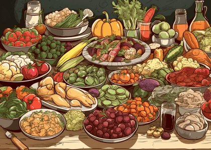 卡通水果沙拉背景图片_食物蔬菜水果卡通背景