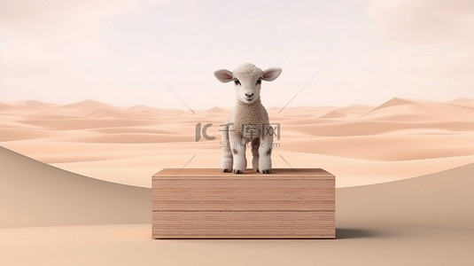 羊肉卷子背景图片_沙地上有羊肉的木制讲台，非常适合 3D 背景渲染
