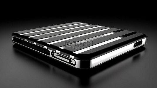 黑色和灰色条纹镀铬手机表面的 3D 渲染