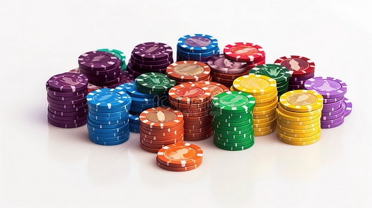 大学选专业背景图片_3D 白色背景中充满活力的赌场筹码