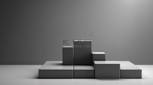 灰色白黑背景图片_简约灰色 3D 方形讲台支架，用于产品摄影
