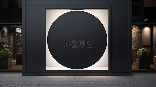 圆形可爱吊牌背景图片_店面的空黑色标牌 3D 渲染的圆形模型