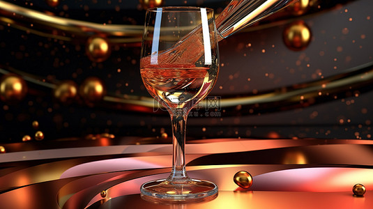 用于节日祝酒的起泡香槟的 3D 插图
