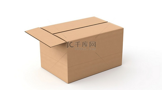 包装盒样机背景图片_白色背景上孤立的棕色纸板箱样机的 3D 渲染