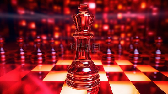 王维背景图片_带有红色国际象棋王的棋盘的三维渲染