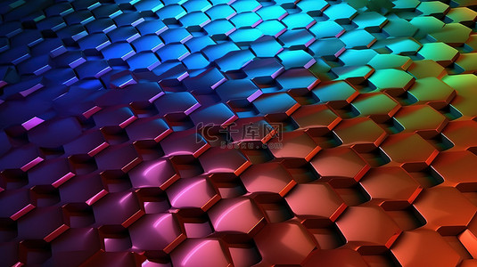 彩色几何图案背景背景图片_彩色六角形网格背景的 3d 渲染