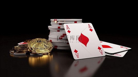 3D 图形设计中的扑克皇冠和赌场卡