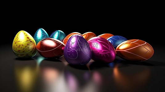 数字复活节快乐 3D 渲染的鸡蛋