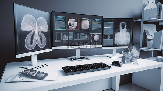 癌症医疗背景图片_在 3d 渲染中显示在医疗桌面上的健康软件