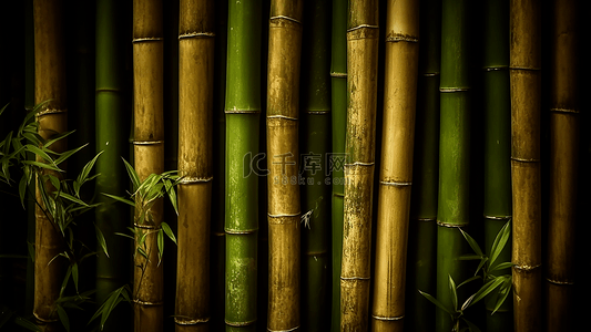 竹子竹节黄色竹节竹叶背景