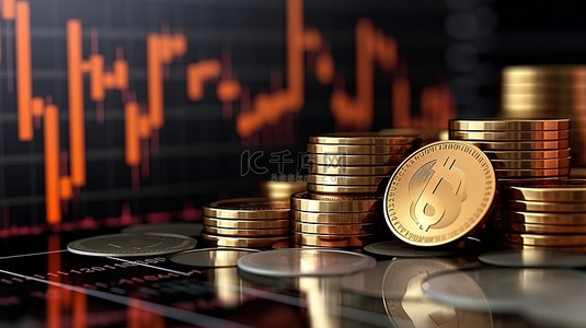 金币上升背景图片_投资市场增长图的上升硬币插图，带有商业横幅的复制空间