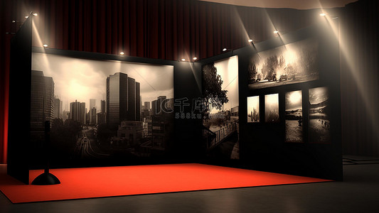 红色炫彩展台背景图片_展台空间光效地毯