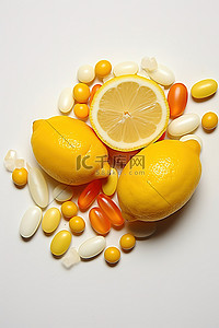 维生素c背景图片_柠檬和维生素 C 丸