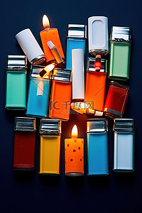 芙蓉王香烟盒背景图片_几个不同颜色的打火机与香烟和打火机