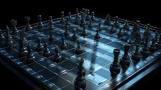 领导班子展板背景图片_描绘领导概念的 3D 国际象棋棋盘游戏插图