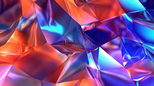 闪烁图案背景图片_抽象 3D 渲染闪烁的虹彩背景，具有复制空间和低多边形多边形图案