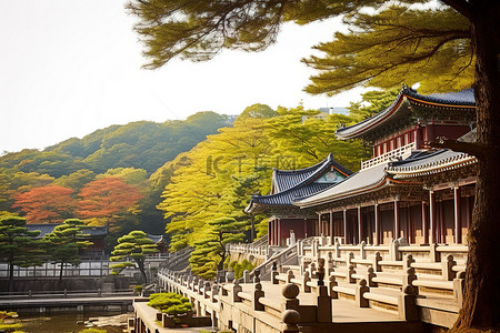 韩国旅游景点背景图片_韩国新门山宫殿