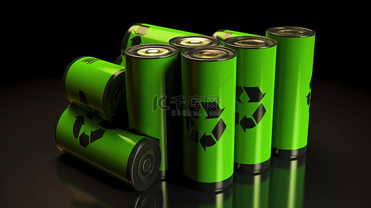 科技能源背景图片_可回收能源 3d 堆绿色电池与回收图标