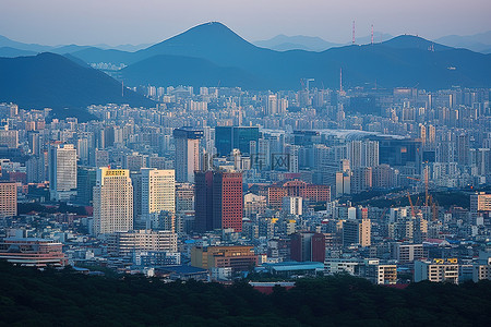 江中背景图片_首尔景观中的城市天际线