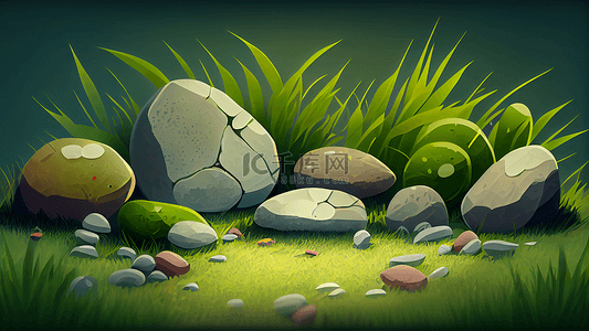 草坪彩色石头卡通背景