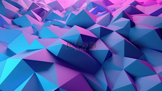 粉色戒指背景图片_蓝色粉色和紫色色调的几何形状具有 3D 效果的抽象插图