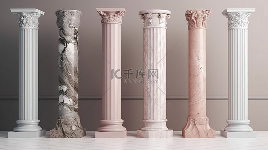 展示古老大理石柱的创意 3D 渲染模型