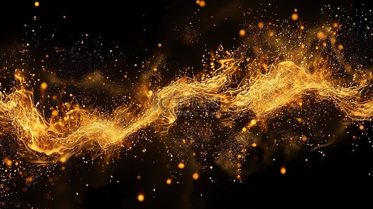 金色粒子在下落的魔法尘埃背景中流动 3D 渲染图像