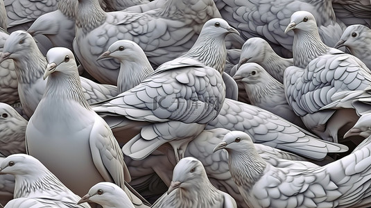 万花筒鸽子 3D 插图背景，具有不同尺寸和图案的几何形状