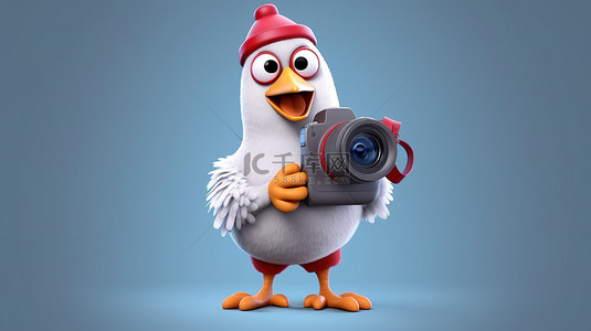 相机佳能相机镜头背景图片_搞笑的 3D 鸡卡通用相机拍照