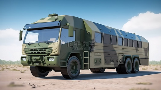 军事步兵运输巴士的 3d 插图