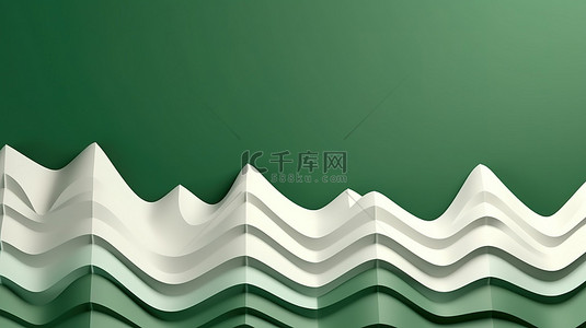 鲜艳绿色背景背景图片_白色山峰在图案绿色背景下的 3D 渲染