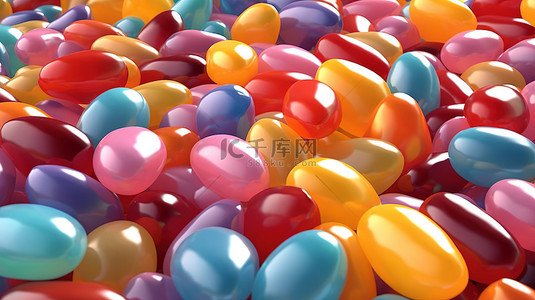 蓝绿色抽象背景图片_糖果背景下彩色果冻糖果的充满活力的 3D 插图