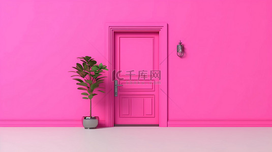 促销横幅背景图片_关上储蓄假日主题促销横幅的大门，粉红色背景，带有 3D 渲染插图