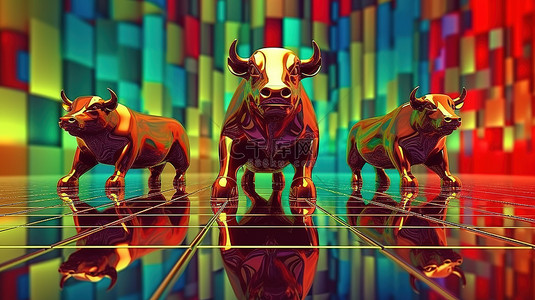 股票牛市背景图片_强劲看涨的股市的 3D 渲染