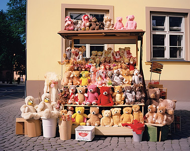 玩具堡背景图片_卖毛绒动物的街头小贩