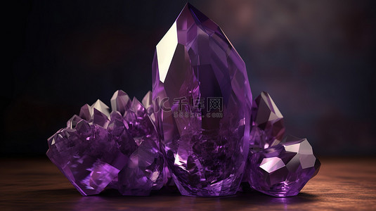迷人的 3D 渲染紫色水晶紫水晶石英
