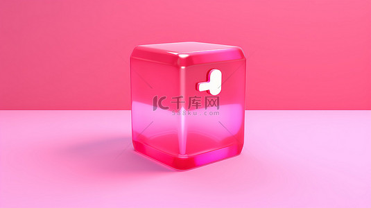 3d玻璃爱心背景图片_带有社交媒体通知玻璃图标的粉红色背景的 3D 插图