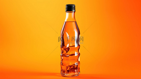 橙色样机背景图片_充满活力的橙色背景上单色水瓶的 3d 渲染