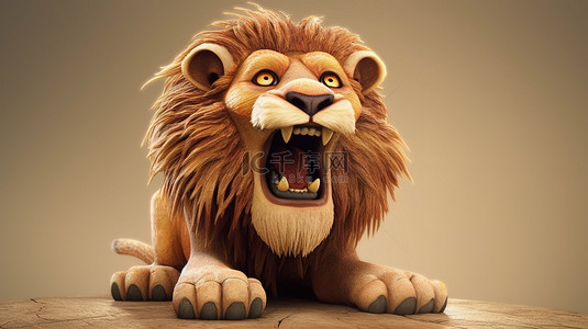 狮子动物园背景图片_有趣的狮子在 3d 渲染