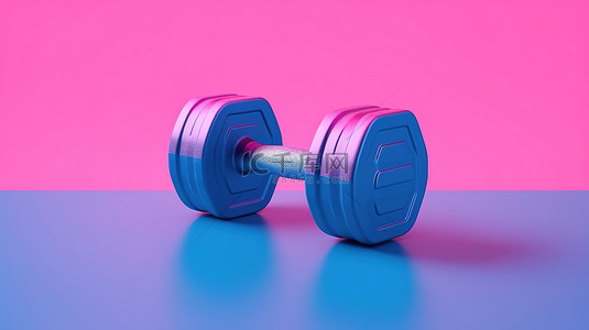粉红色 3D 渲染背景与蓝色双色调健身哑铃重量