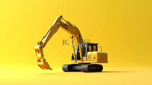 反铲背景图片_孤立的黄色挖掘机的 3d 插图