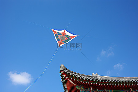 熊放风筝背景图片_红橙风筝在蓝天飞翔