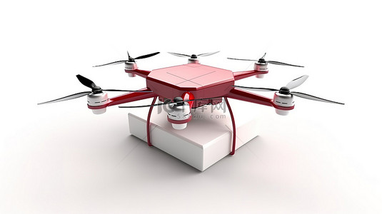 送外卖的人背景图片_白色背景下空中无人机交付的披萨盒的 3D 渲染