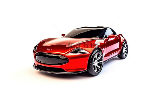 白色背景与小型红色运动轿跑车的 3d 渲染
