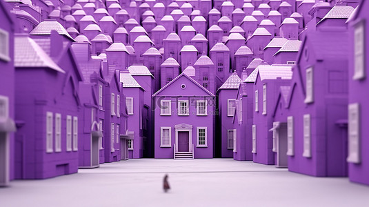 真想只有一个背景图片_白色房屋海洋中的奇异紫色房屋令人惊叹的 3D 渲染全景图像